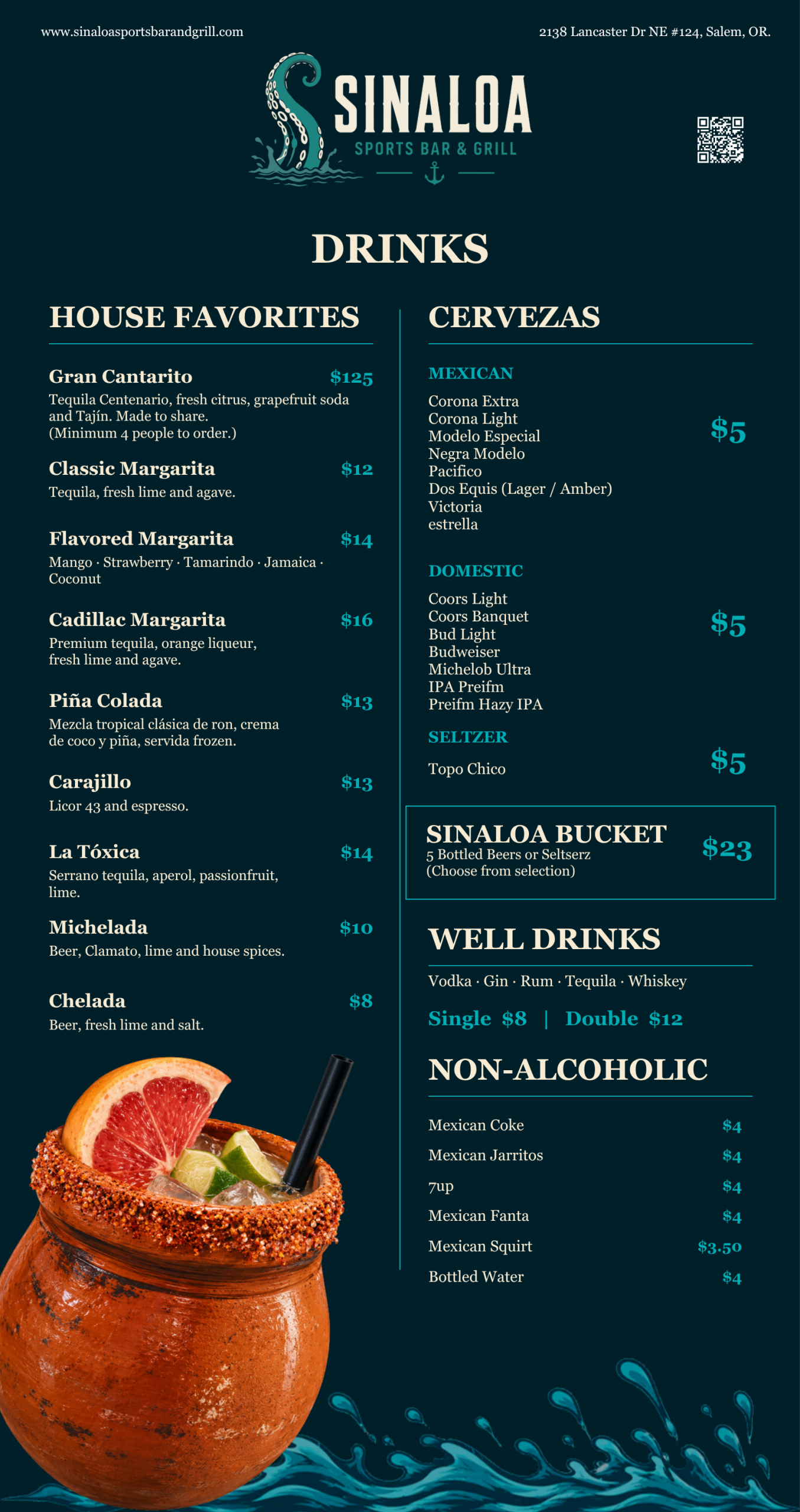 Sinaloa Sports Bar & Grill menu, page 2: drinks